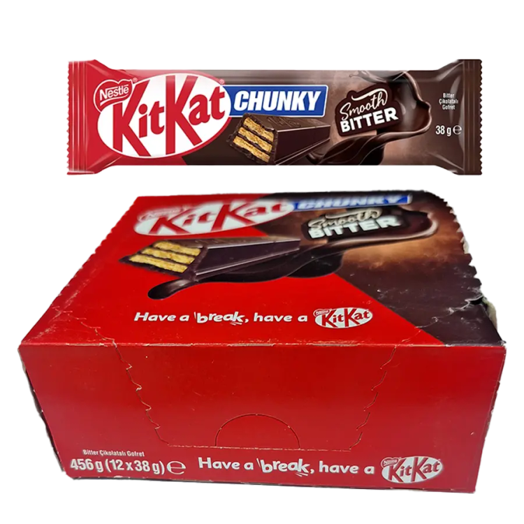 ویفر شکلاتی کیت کت چانکی تلخ 38 گرمی (KitKat Chunky Dark) بسته 12 عددی | خرید عمده