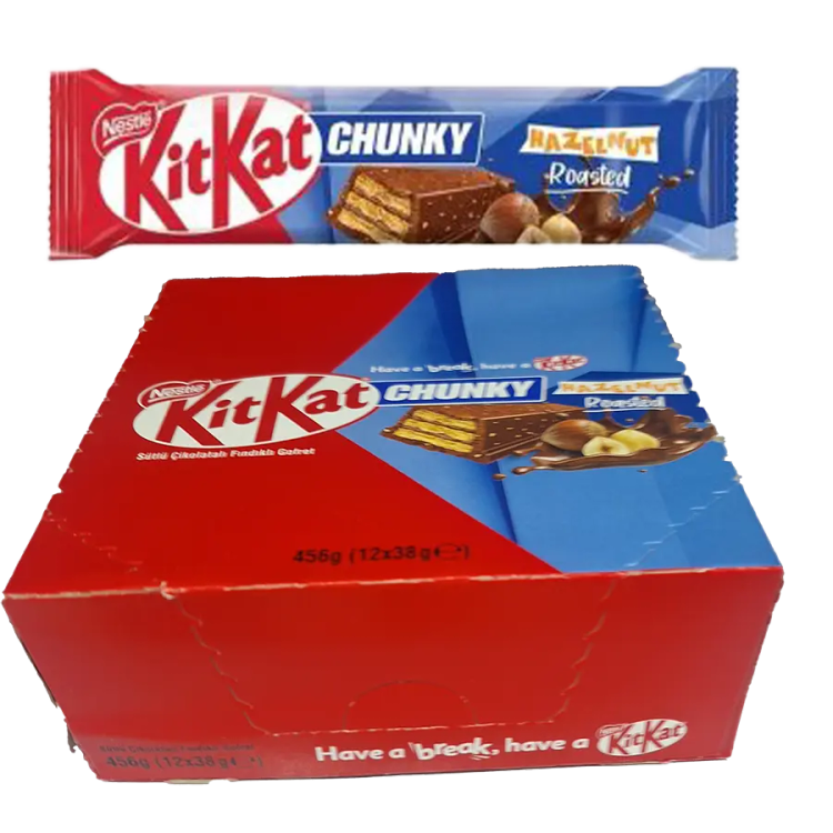ویفر شکلاتی کیت کت چانکی 38 گرمی (kit kat chunky) با تکه های فندق بسته 12 عددی